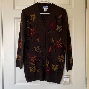 NWT Pendleton Knockabouts Vintage Floral Brown Cardigan Sweater Embroidery S